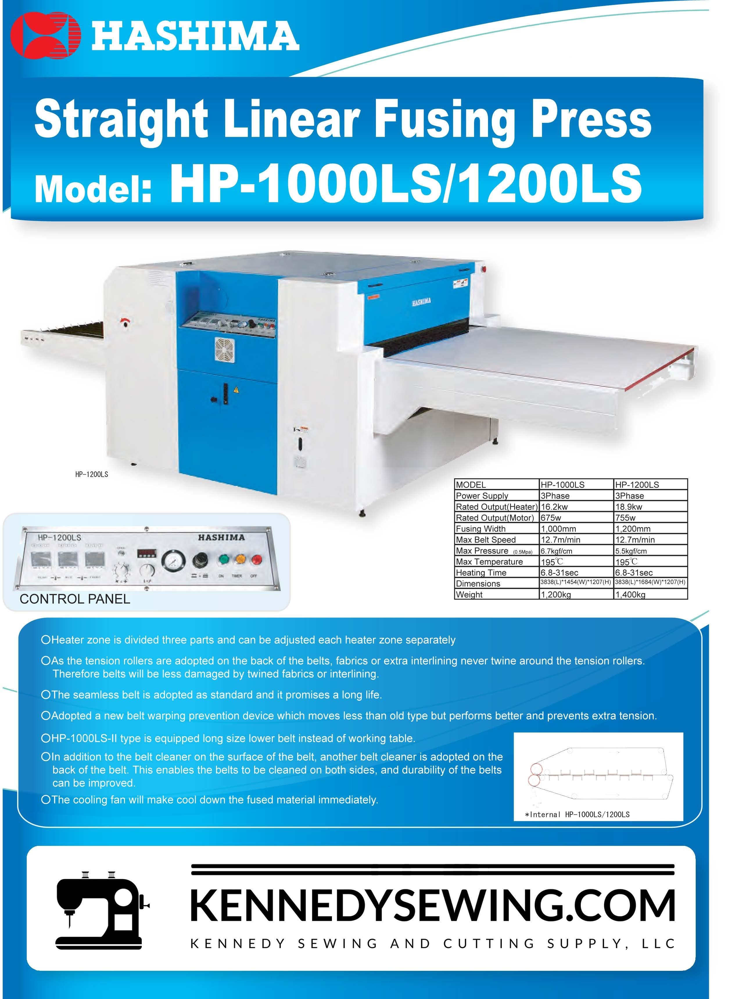 HASHIMA HP-1000LS and HASHIMA HP-1200LS
STRAIGHT LINEAR FUSING PRESS