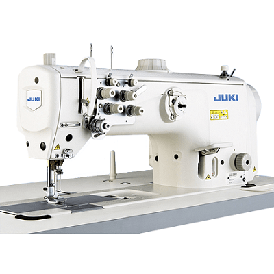 JUKI LU-2860-7 and JUKI LU-2860
Semi-Dry, Direct-Drive, 2-Needle, Unison-Feed, Lockstitch Machine with Vertical-Axis Large Hook