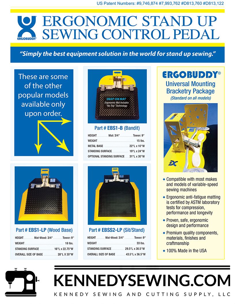 ERGOBUDDY  PART # EBS1-B (BANDIT) PART # EBS1-LP (WOOD BASE) PART# EBSS2-LP (SIT/ STAND) ERGONOMIC PEDAL FOR STAND-UP SEWING OPERATION