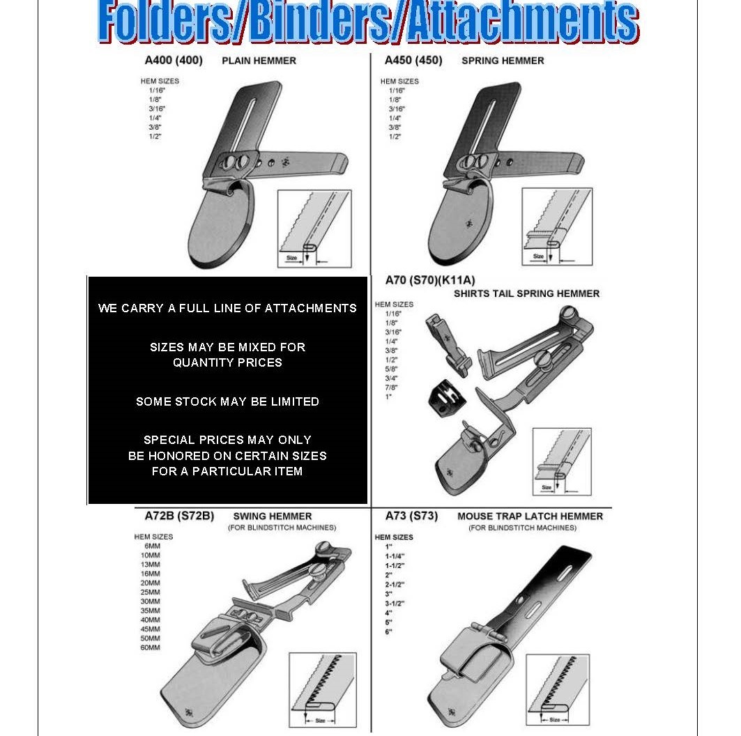 HEMMERS, BINDERS, FOLDERS, and ATTACHMENTS